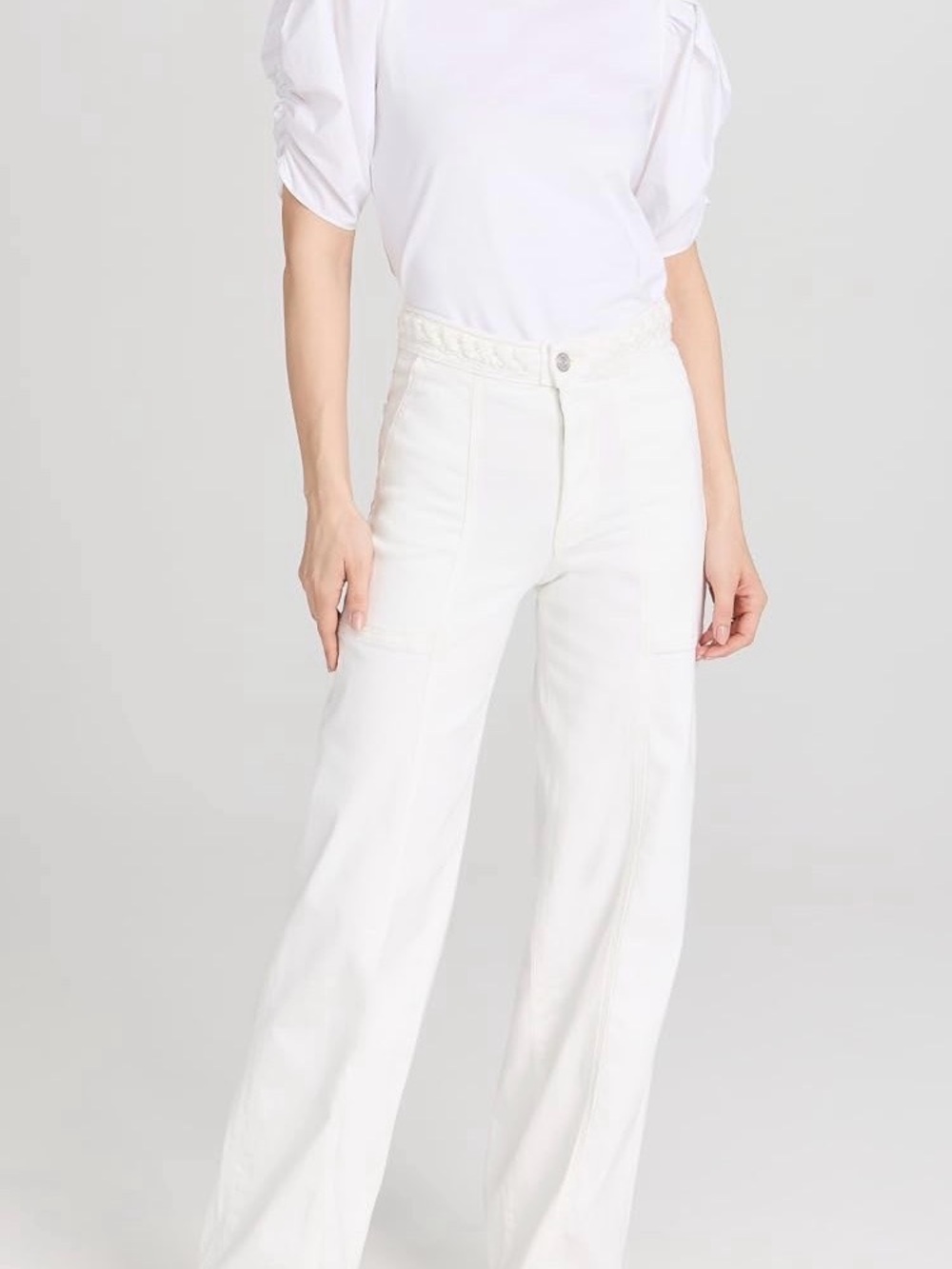Frame Denim white wide leg braided belt NWT